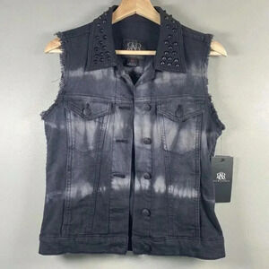 Rock & Republic Gunshow Vest Women's Size XS Black Denim Studs Biker Punk NWT